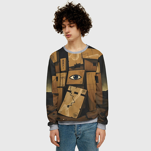 Мужской свитшот Коробки и глаз / 3D-Меланж – фото 3