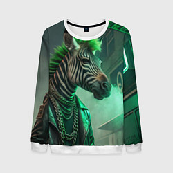 Свитшот мужской Cyperpunk zebra, цвет: 3D-белый
