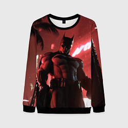 Свитшот мужской Бэтмен красный ночной город, цвет: 3D-черный