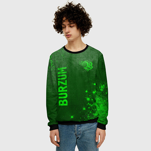 Мужской свитшот Burzum - green gradient вертикально / 3D-Черный – фото 3