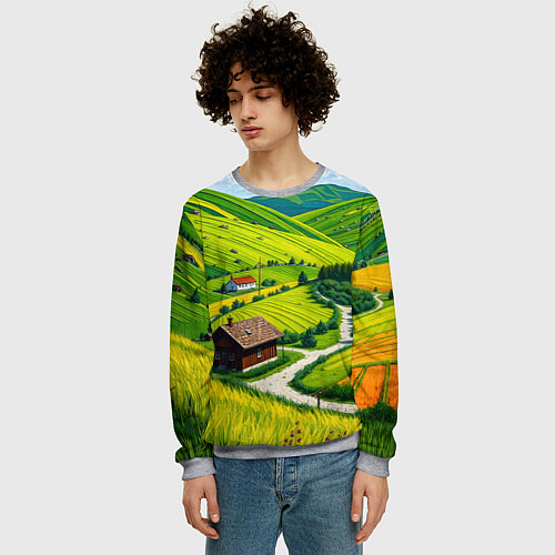 Мужской свитшот Русская душа и поле / 3D-Меланж – фото 3