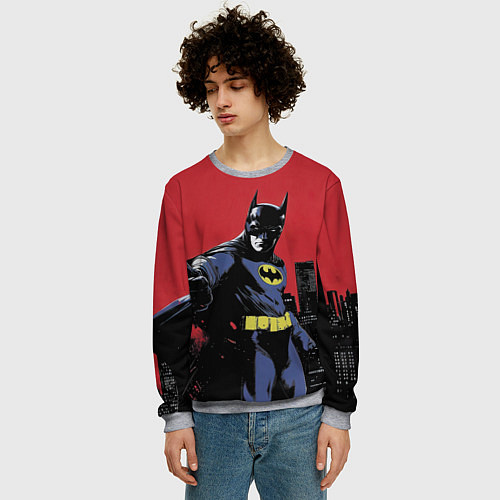 Мужской свитшот Бэтмен показывает класс / 3D-Меланж – фото 3