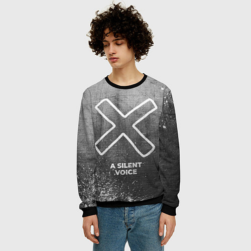 Мужской свитшот A Silent Voice - grey gradient / 3D-Черный – фото 3