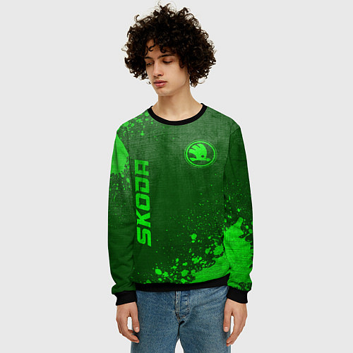 Мужской свитшот Skoda - green gradient вертикально / 3D-Черный – фото 3