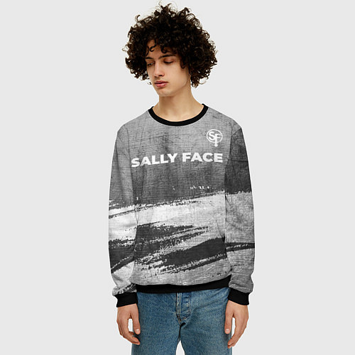 Мужской свитшот Sally Face - grey gradient посередине / 3D-Черный – фото 3