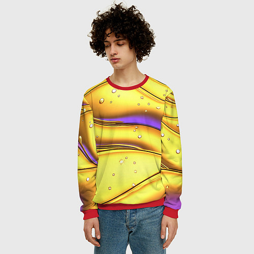 Мужской свитшот Золотые волны с фиолетовым свечением / 3D-Красный – фото 3