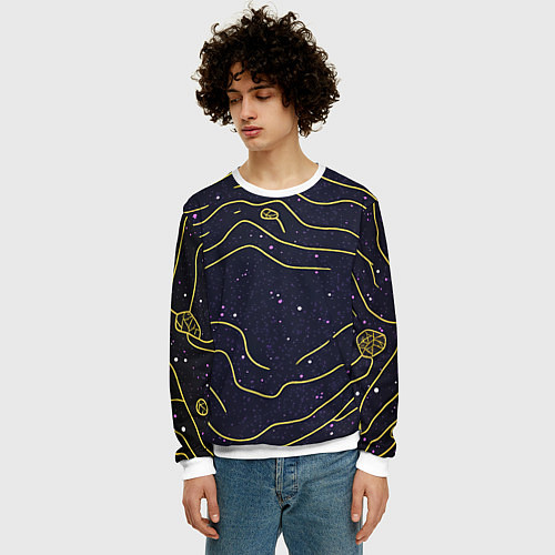 Мужской свитшот Абстракция золотых линий текстура / 3D-Белый – фото 3