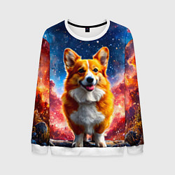 Свитшот мужской Корги и космическое небо, цвет: 3D-белый