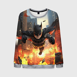Свитшот мужской Бэтмен в полете над огнем, цвет: 3D-меланж