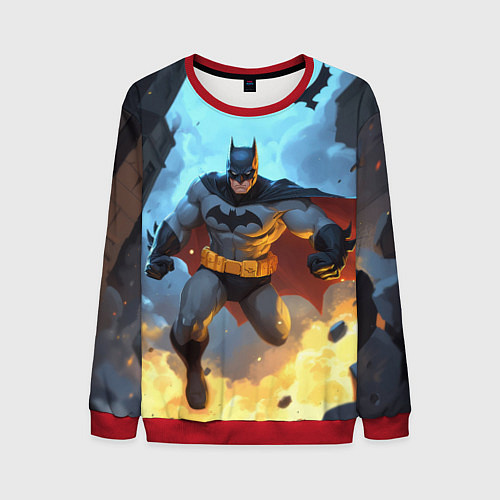 Мужской свитшот Бэтмен в прыжке / 3D-Красный – фото 1