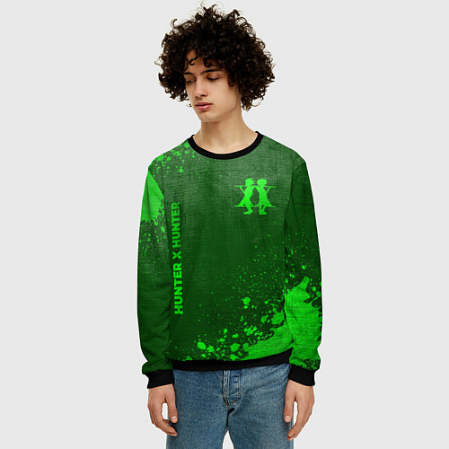 Мужской свитшот Hunter x Hunter - green gradient вертикально / 3D-Черный – фото 3