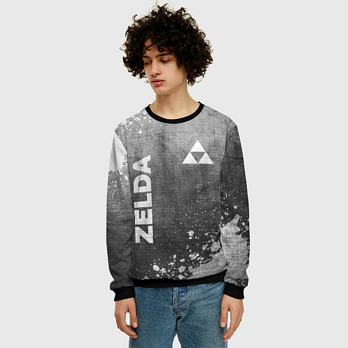 Мужской свитшот Zelda - grey gradient вертикально / 3D-Черный – фото 3