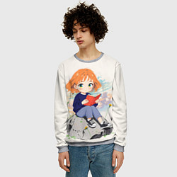 Свитшот мужской Аниме девушка и книга, цвет: 3D-меланж — фото 2