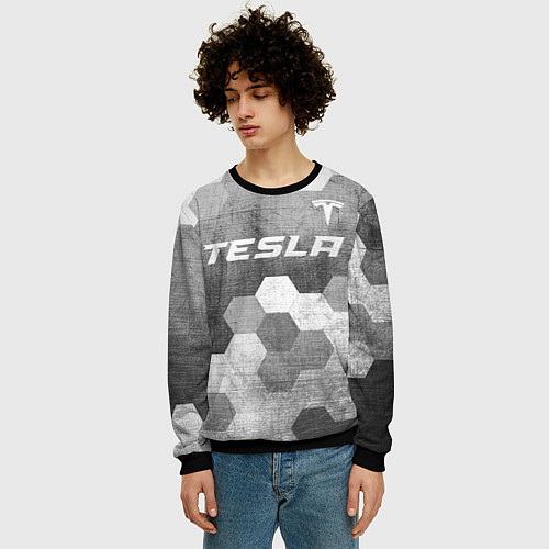 Мужской свитшот Tesla - grey gradient посередине / 3D-Черный – фото 3