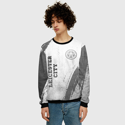 Мужской свитшот Leicester City - white gradient вертикально / 3D-Черный – фото 3