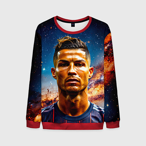 Мужской свитшот Криштиану Роналду в космосе / 3D-Красный – фото 1