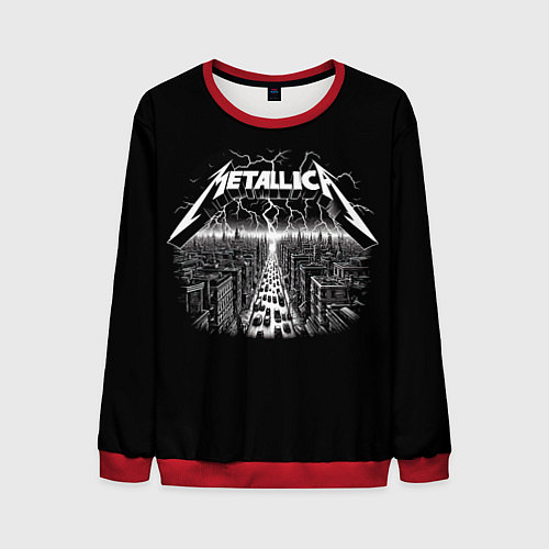 Мужской свитшот Metallica - lightnings in metropolis / 3D-Красный – фото 1