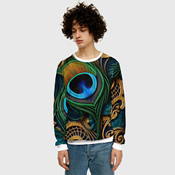 Свитшот мужской Узоры и перья павлина, цвет: 3D-белый — фото 2