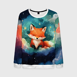 Свитшот мужской Лисенок на облаках, цвет: 3D-белый