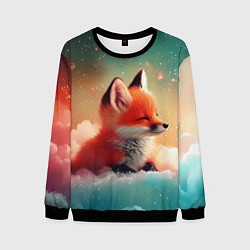Свитшот мужской Милый лисенок спит на облаке, цвет: 3D-черный