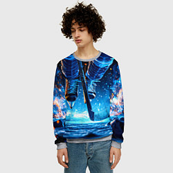 Свитшот мужской Хоккеист в синем пламени, цвет: 3D-меланж — фото 2