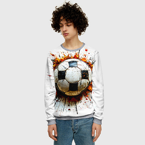 Мужской свитшот Футбольный мяч на белом / 3D-Меланж – фото 3