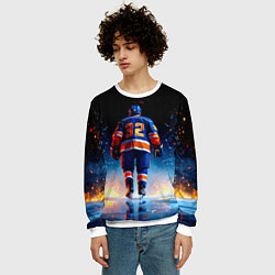 Свитшот мужской Хоккеист в синем пламени, цвет: 3D-белый — фото 2