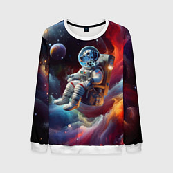 Свитшот мужской Космонавт далматинец в неоновой галактике, цвет: 3D-белый
