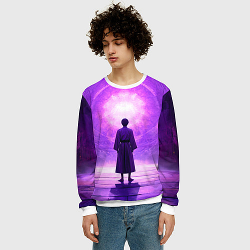 Мужской свитшот Айкидоист на фиолетовом / 3D-Белый – фото 3