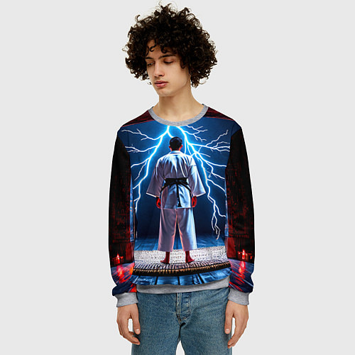 Мужской свитшот Айкидоист и молния / 3D-Меланж – фото 3