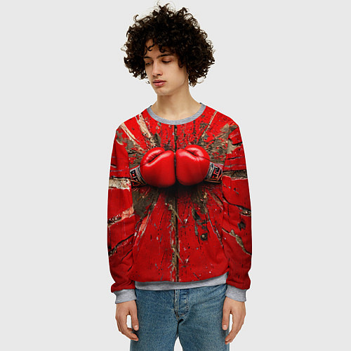Мужской свитшот Кикбоксеркие перчатки в красном / 3D-Меланж – фото 3
