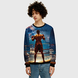 Свитшот мужской Тайский боксер в космосе, цвет: 3D-черный — фото 2