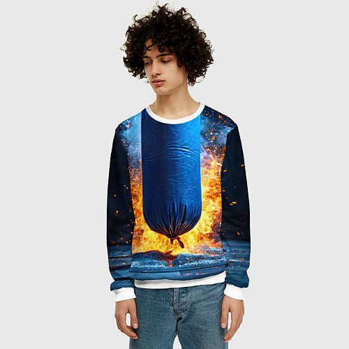 Мужской свитшот Синяя боксерская груша в огне / 3D-Белый – фото 3