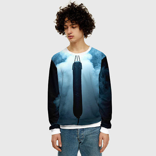 Мужской свитшот Боксерская груша в дыму / 3D-Белый – фото 3