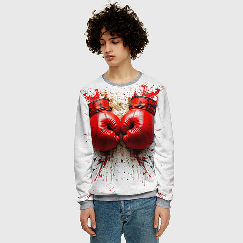 Мужской свитшот Красные бойцовские перчатки на белом / 3D-Меланж – фото 3