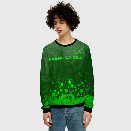 Мужской свитшот Akame ga Kill - green gradient посередине / 3D-Черный – фото 3
