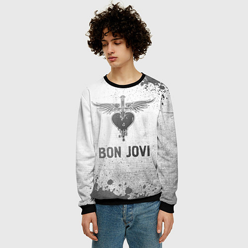 Мужской свитшот Bon Jovi - white gradient / 3D-Черный – фото 3