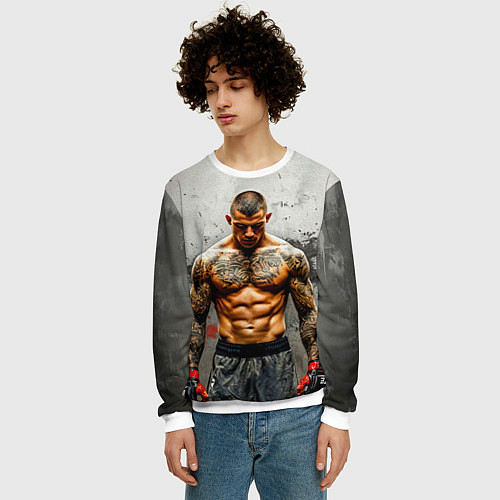 Мужской свитшот Дастин Порье на сером / 3D-Белый – фото 3