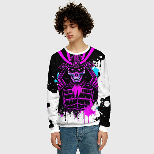 Мужской свитшот Скелет самурая / 3D-Белый – фото 3