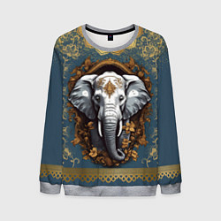 Свитшот мужской Слон лотос и золотая мандала, цвет: 3D-меланж
