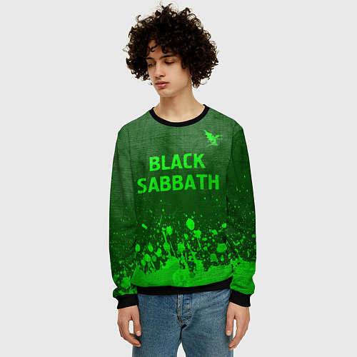 Мужской свитшот Black Sabbath - green gradient посередине / 3D-Черный – фото 3