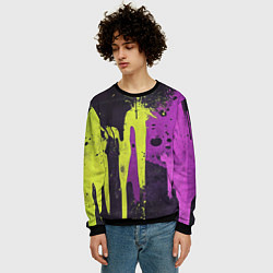 Свитшот мужской Желтая и фиолетовая краска на черном, цвет: 3D-черный — фото 2