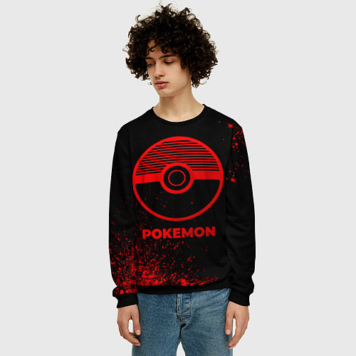 Мужской свитшот Pokemon - red gradient / 3D-Черный – фото 3