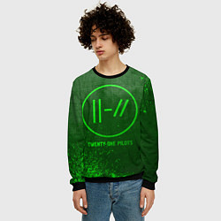 Свитшот мужской Twenty One Pilots - green gradient, цвет: 3D-черный — фото 2