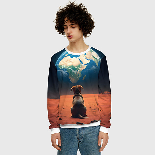 Мужской свитшот Собачка и планета / 3D-Белый – фото 3