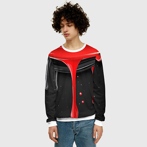 Мужской свитшот Красная и черная краска текстура / 3D-Белый – фото 3