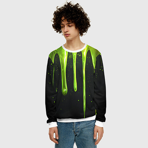 Мужской свитшот Слизь зеленая текстура / 3D-Белый – фото 3