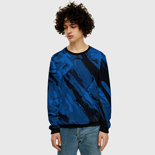 Мужской свитшот Тёмный синий абстракция / 3D-Черный – фото 3