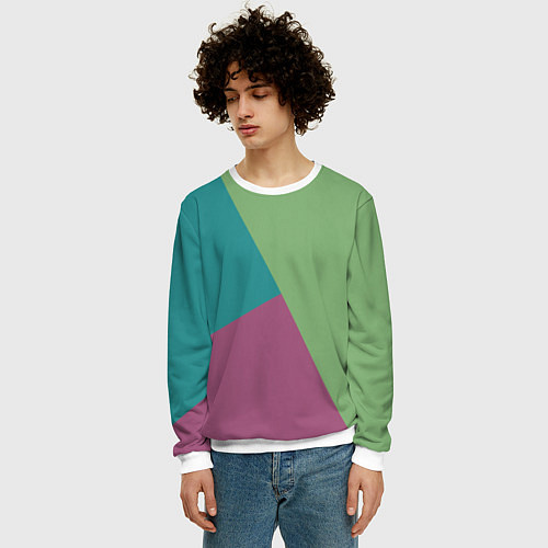 Мужской свитшот Сине-зелёно-розовый тёмный трёхцветный / 3D-Белый – фото 3