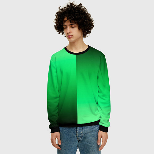Мужской свитшот Чёрно-зелёный градиент пополам / 3D-Черный – фото 3